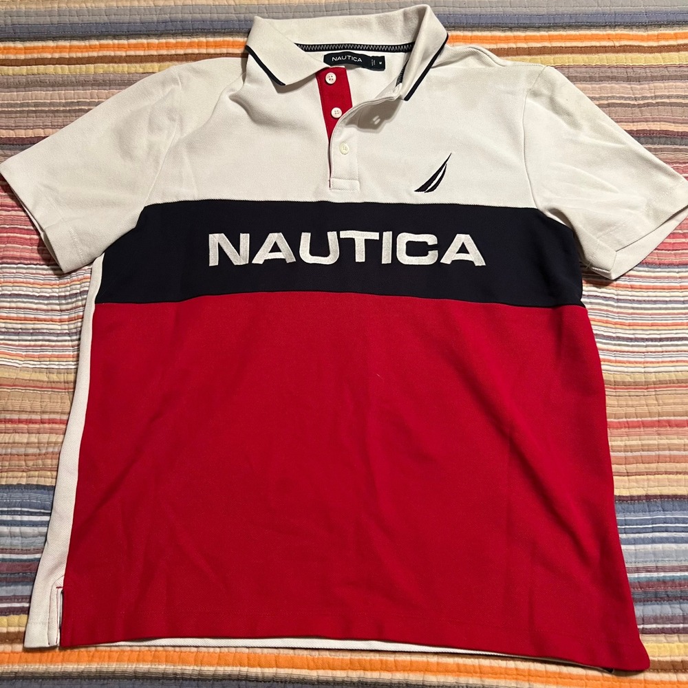 Nautica Color Block Polo Shirt Mens‎ Medium Short Sleeve
